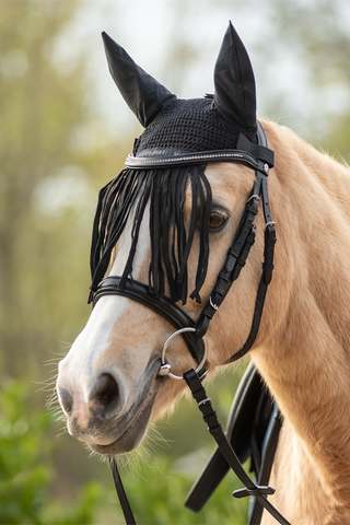 Fliegenhaube mit Fransen Schwarz