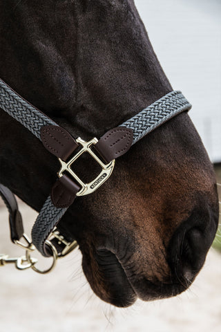 Braided Nylon Leather Halter Grey